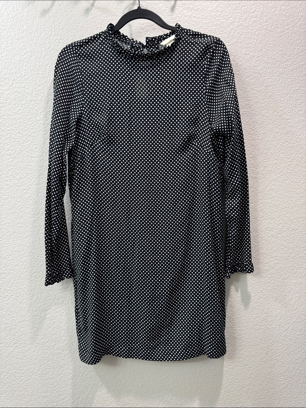 H&M Black White Polka Dot Ruffle Neck Long Sleeve Mini Dress